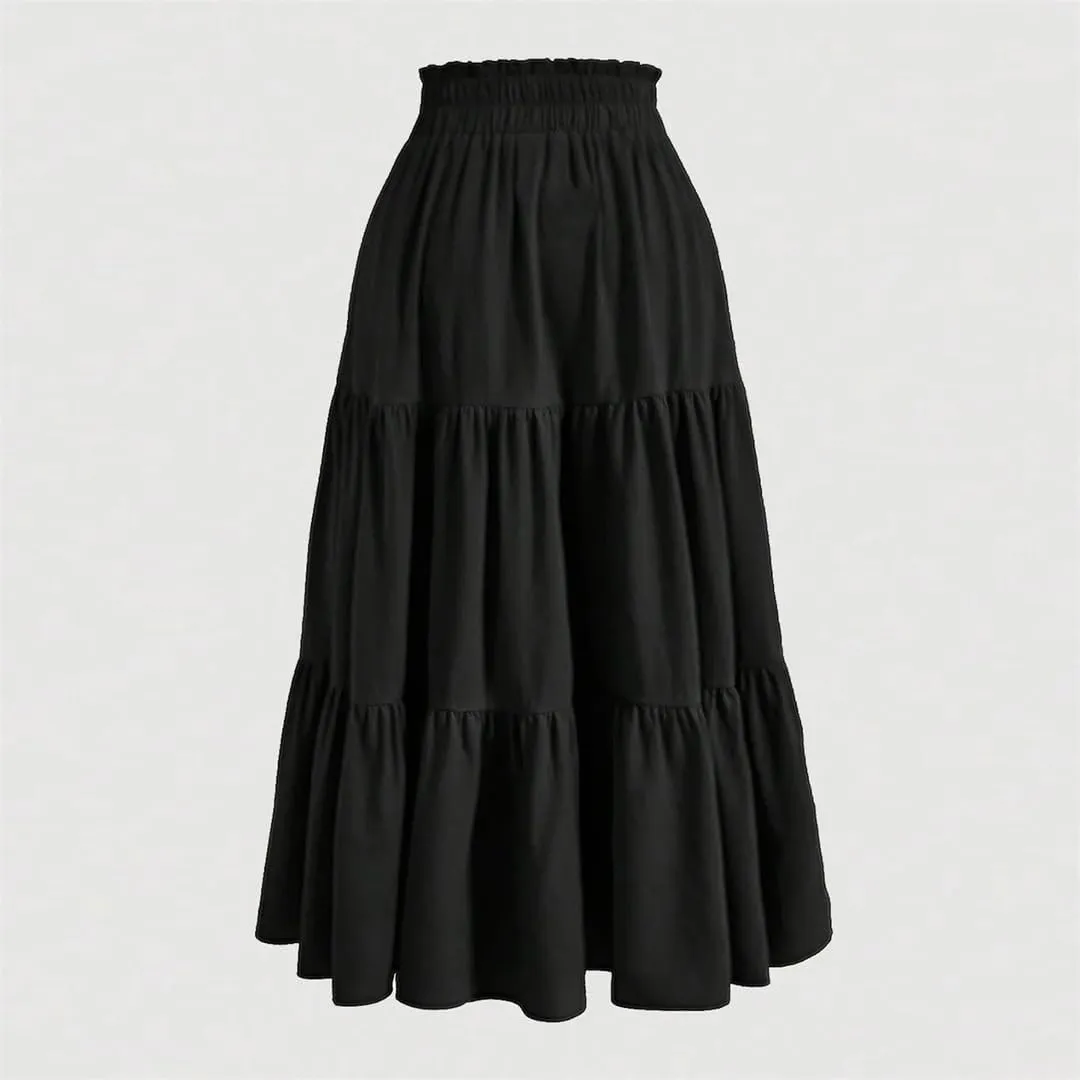 Women's High Waist Pleated A-Line Skirt Casual Office Lady Temperament Thin Floral Skirt
