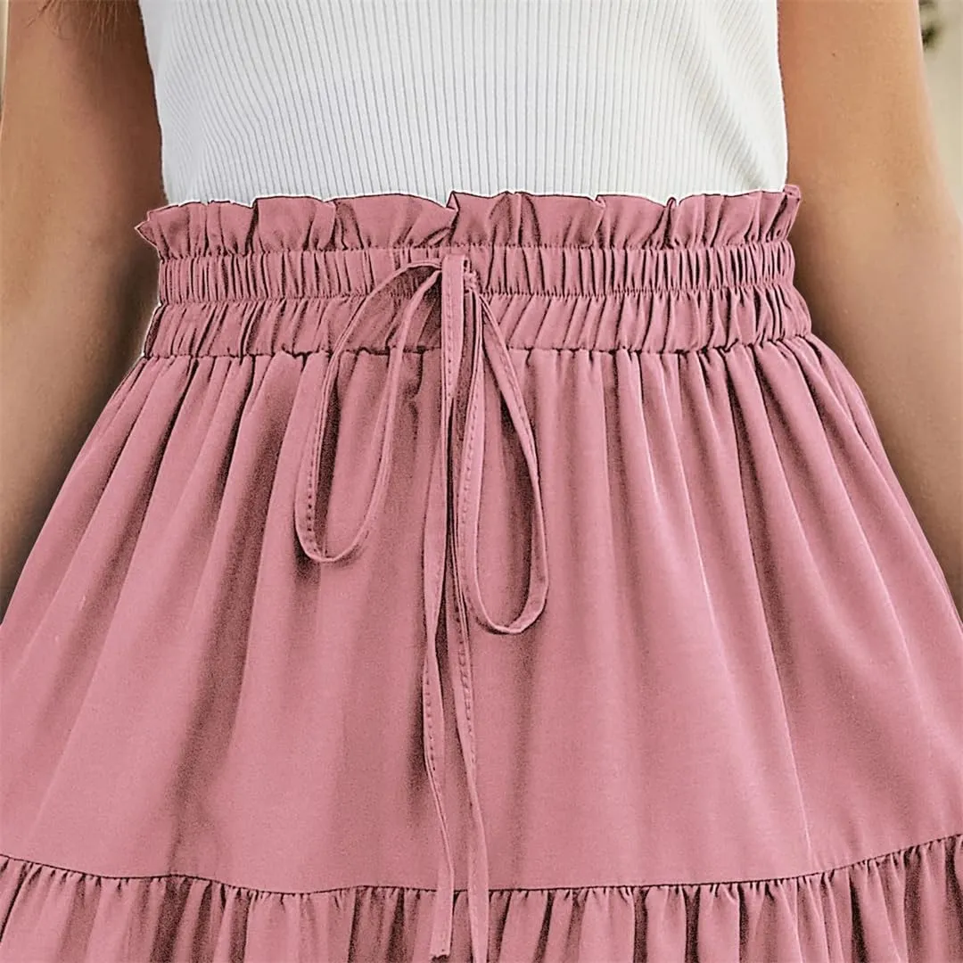 Women's High Waist Pleated A-Line Skirt Casual Office Lady Temperament Thin Floral Skirt