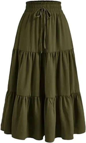 Women's High Waist Pleated A-Line Skirt Casual Office Lady Temperament Thin Floral Skirt