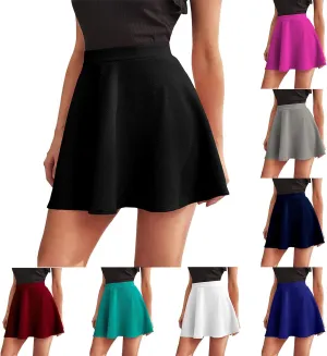 Womens High Waist Pleated Mini Skirt Skater Casual Midi Stretch Waist Flared Pleated Skater Skirt