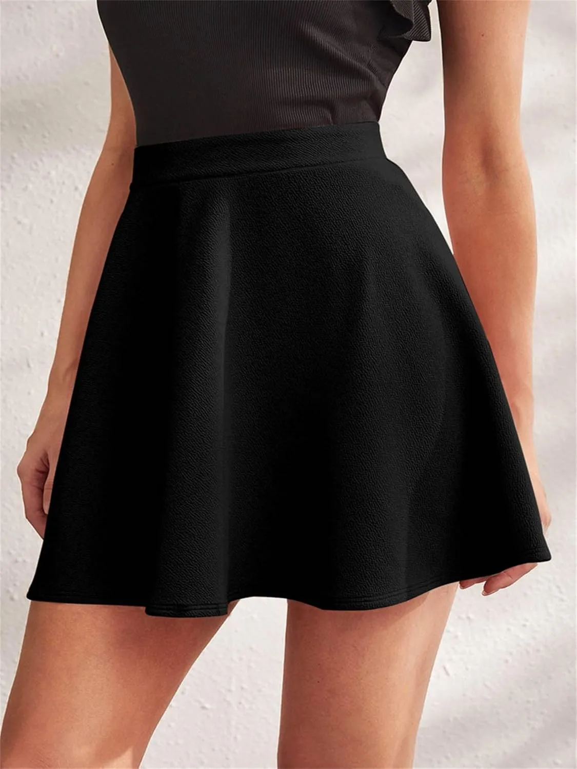 Womens High Waist Pleated Mini Skirt Skater Casual Midi Stretch Waist Flared Pleated Skater Skirt