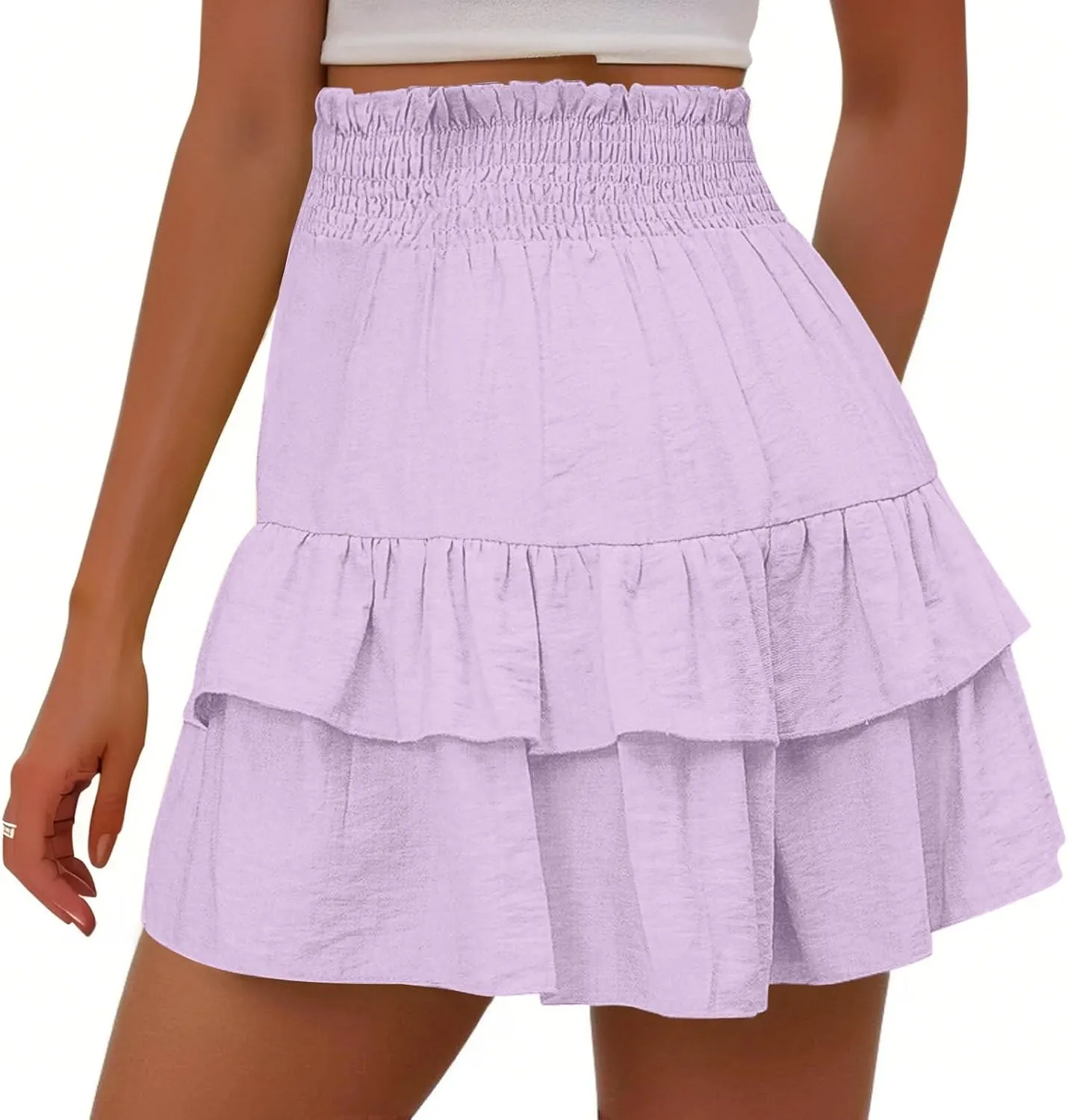 Women's High Waist Ruffle Mini Skirt Cute Flowy Beach Pleated Short Skirt 2025 Summer Fashion Trendy Skorts