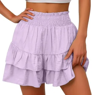 Women's High Waist Ruffle Mini Skirt Cute Flowy Beach Pleated Short Skirt 2025 Summer Fashion Trendy Skorts
