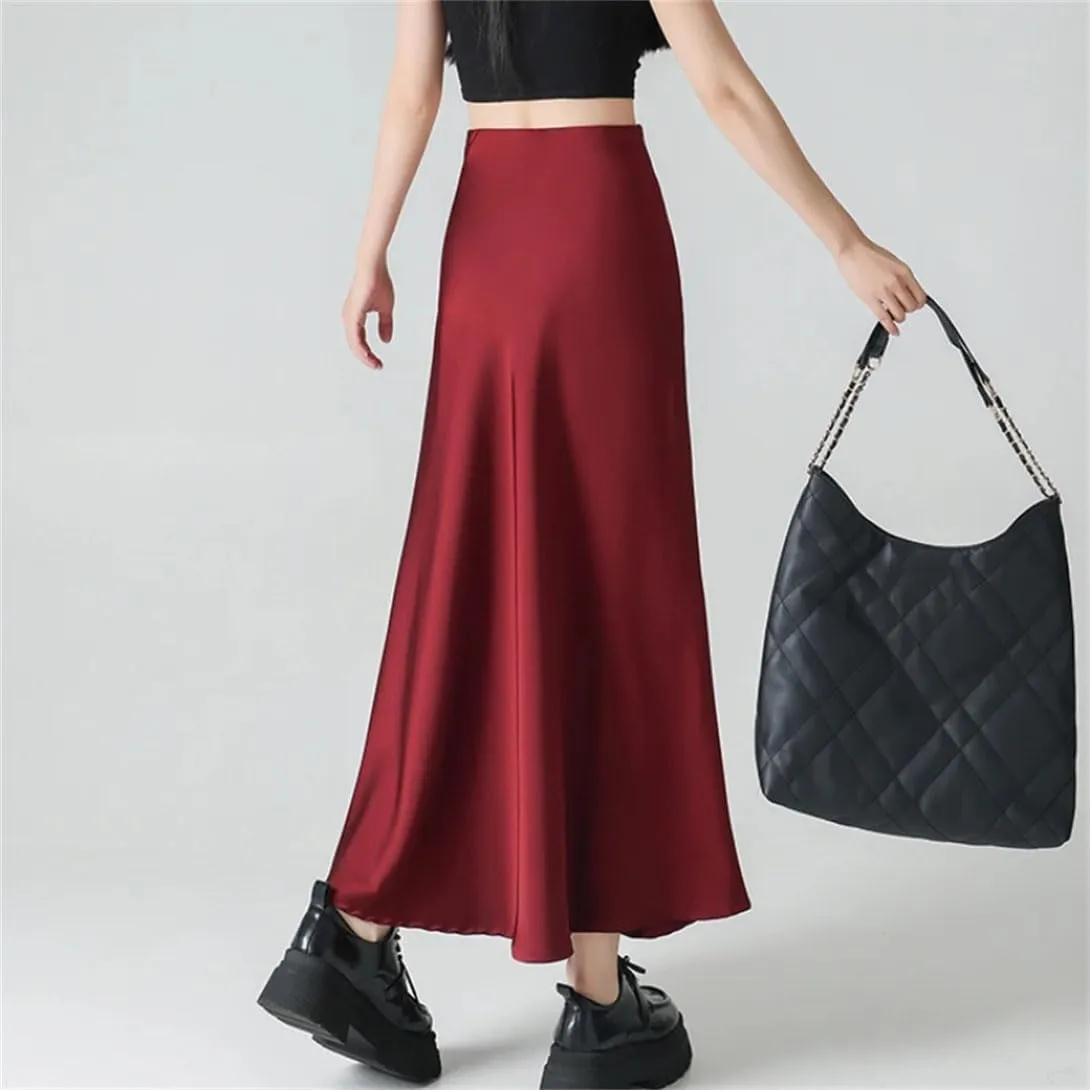 Women's High Waist Satin A Line Skirt Casual Work Office Beach Holiday Fishtail Skirt
