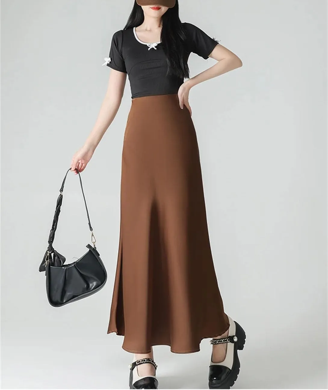 Women's High Waist Satin A Line Skirt Casual Work Office Beach Holiday Fishtail Skirt