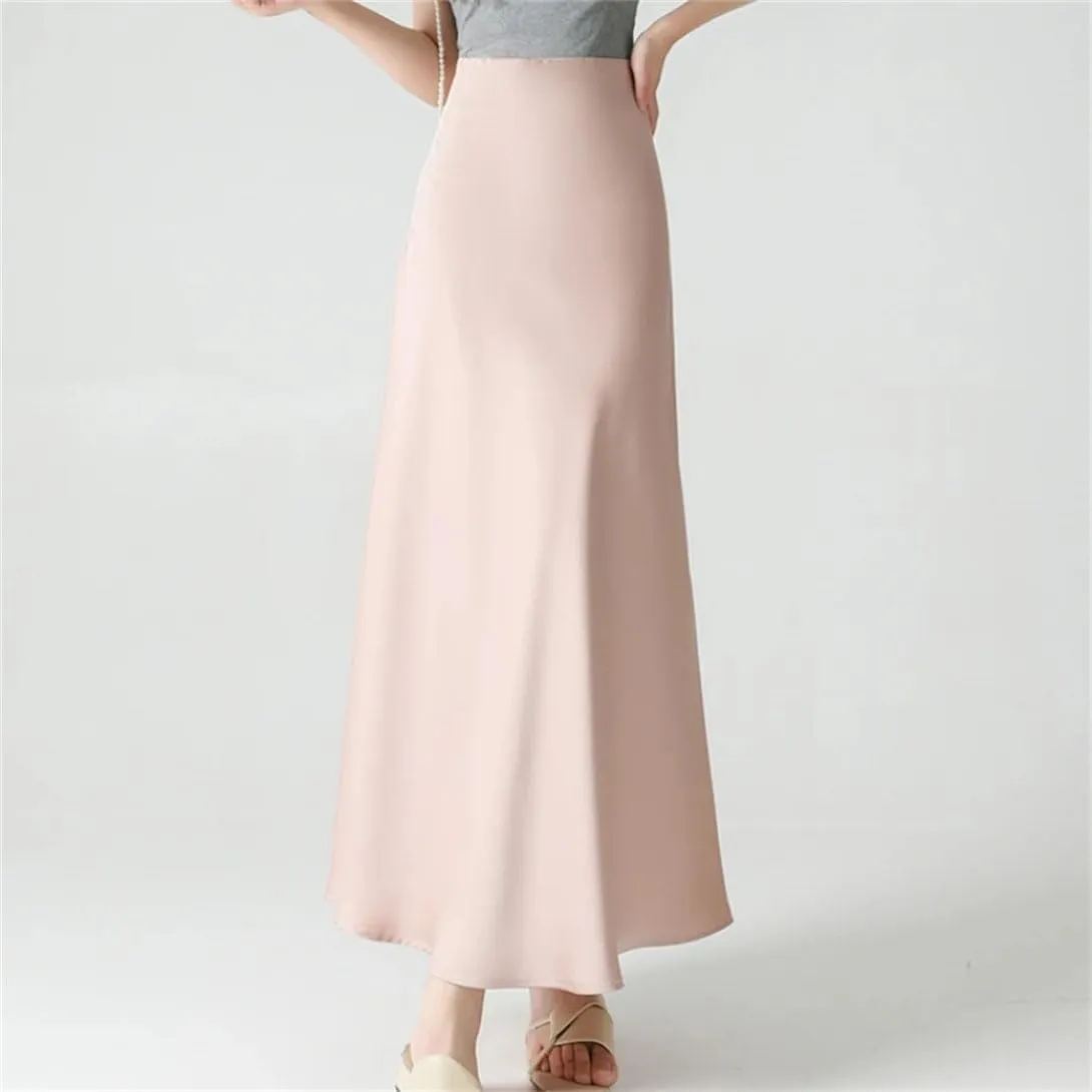 Women's High Waist Satin A Line Skirt Casual Work Office Beach Holiday Fishtail Skirt