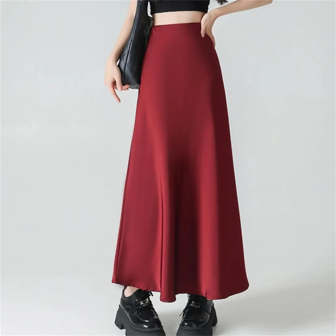 Women's High Waist Satin A Line Skirt Casual Work Office Beach Holiday Fishtail Skirt