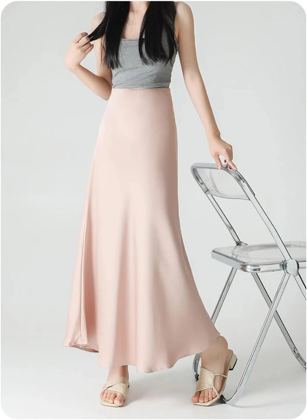 Women's High Waist Satin A Line Skirt Casual Work Office Beach Holiday Fishtail Skirt