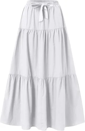 Womens High Waisted Basic Maxi Skirts 2025 Pleated Elastic Waist A-Line Skirt Trendy Summer Flowy Swing Long Skirts