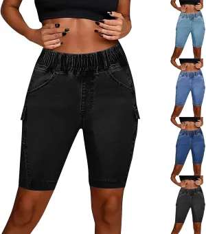 Women's High Waisted Bermuda Shorts Casual Stretchy Knee Length Jean Shorts Mid-Low Waisted Denim Y2K Jorts