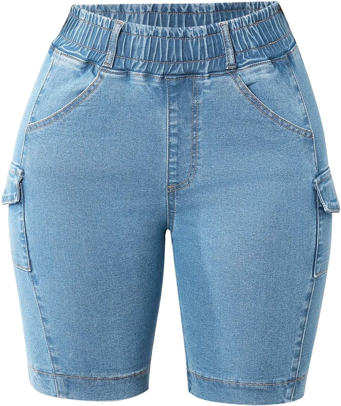 Women's High Waisted Bermuda Shorts Casual Stretchy Knee Length Jean Shorts Mid-Low Waisted Denim Y2K Jorts