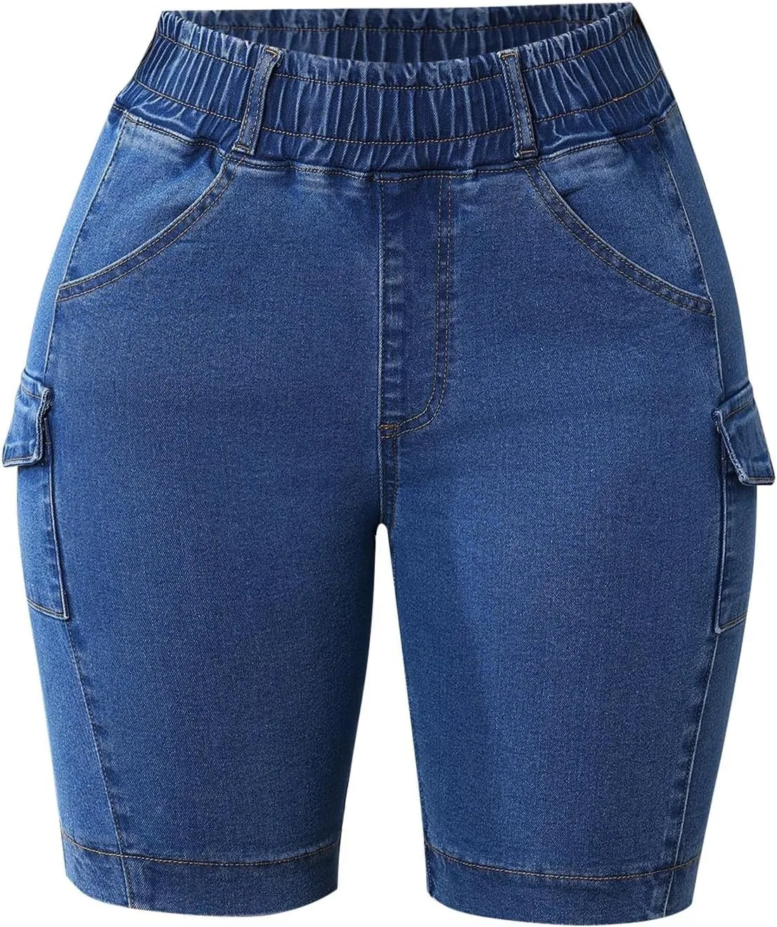 Women's High Waisted Bermuda Shorts Casual Stretchy Knee Length Jean Shorts Mid-Low Waisted Denim Y2K Jorts