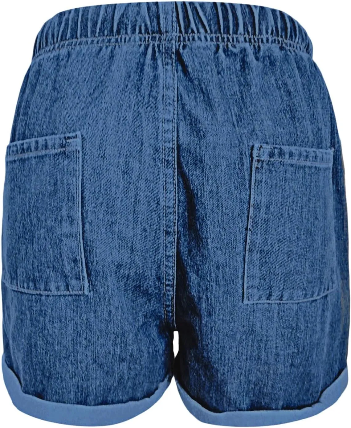 Women's High Waisted Jean Shorts Elastic Waist Folded Hem Denim Shorts with Pockets Casual Summer Short Jeans Outfits
