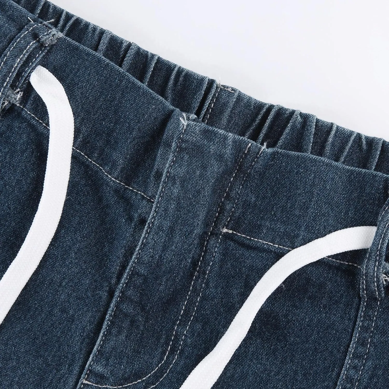 Women's High Waisted Jeans Strechy Raw Hem Straight Leg Denim Pants Elastic Waist Bottom Baggy Y2K Pants