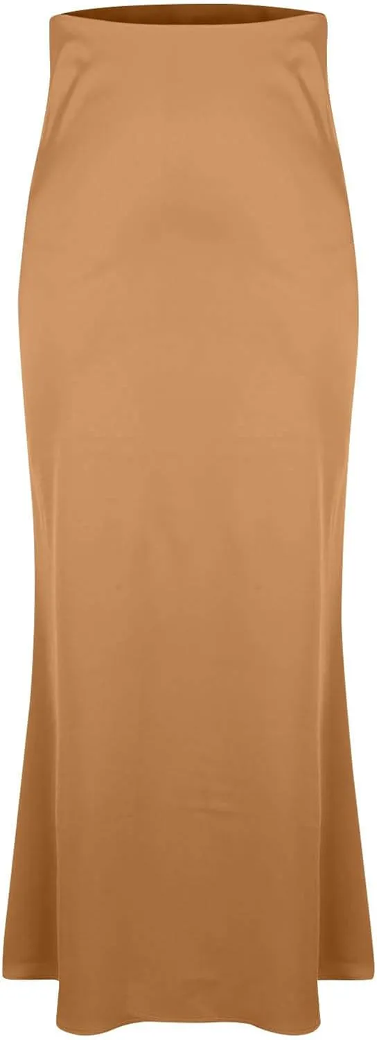 Womens High Waisted Satin Skirts Silk Elegant Long Maxi Skirts Casual A Line Cocktail Party Weekend Midi Skirt