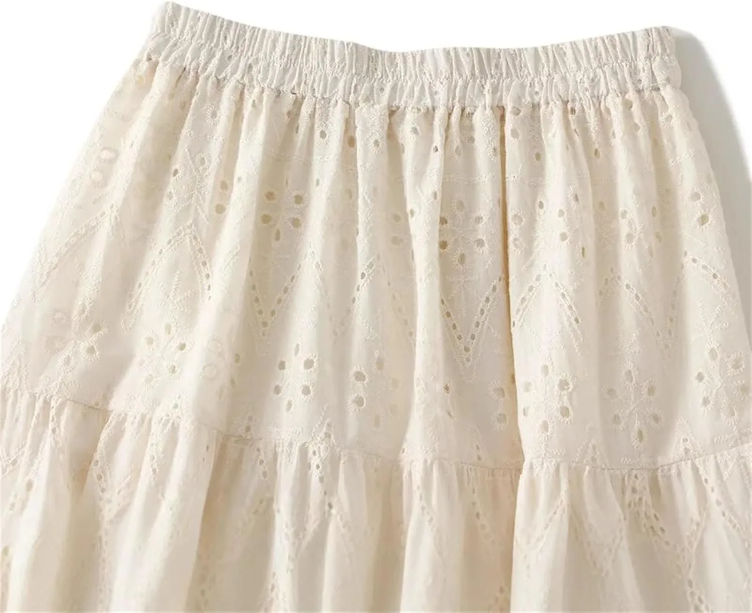Women's Hollow Embroidery High Waist A-Line Skirt Summer French Style Casual Skirts