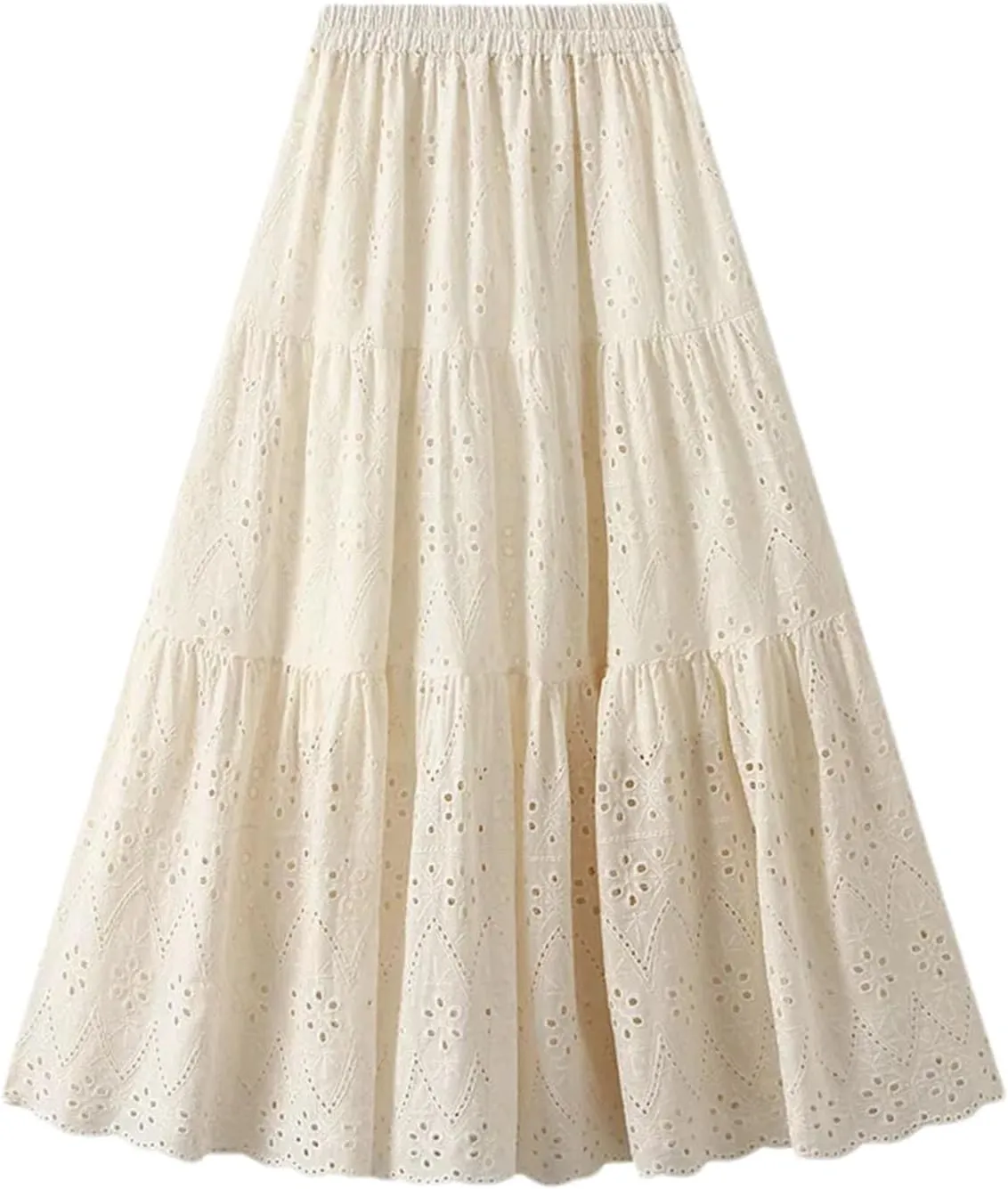 Women's Hollow Embroidery High Waist A-Line Skirt Summer French Style Casual Skirts