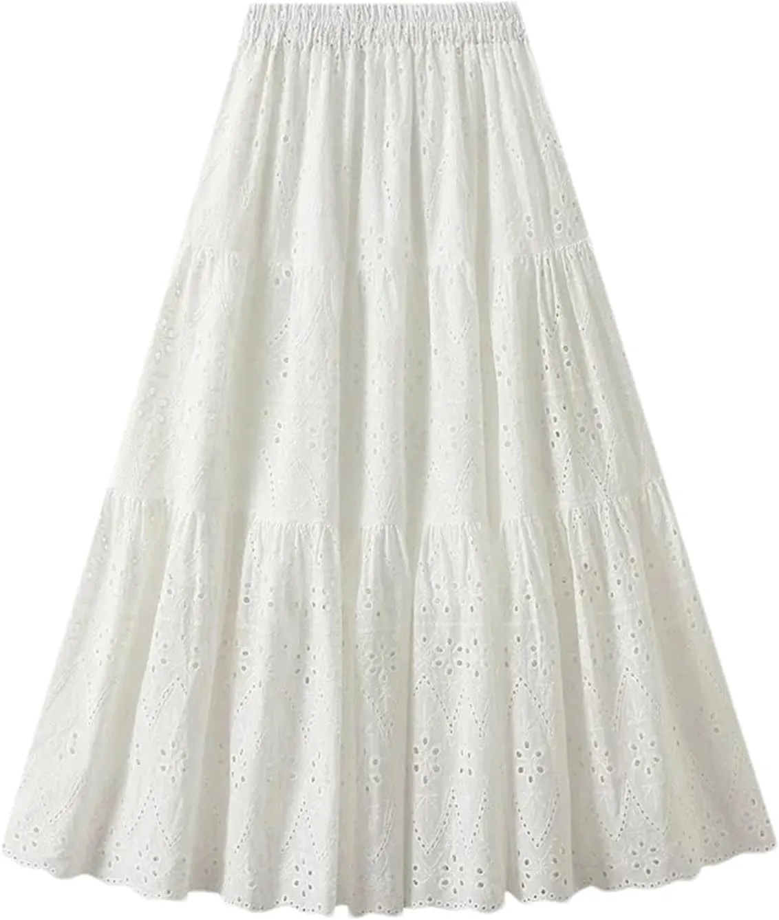 Women's Hollow Embroidery High Waist A-Line Skirt Summer French Style Casual Skirts