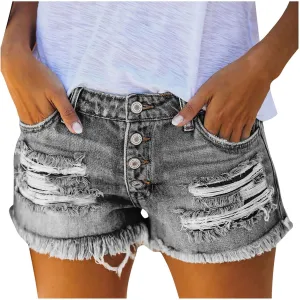 Womens Jean Shorts High Waisted Stretchy Summer Denim Shorts Ripped Frayed Raw Hem Casual Jeans Short with Pockets 2025