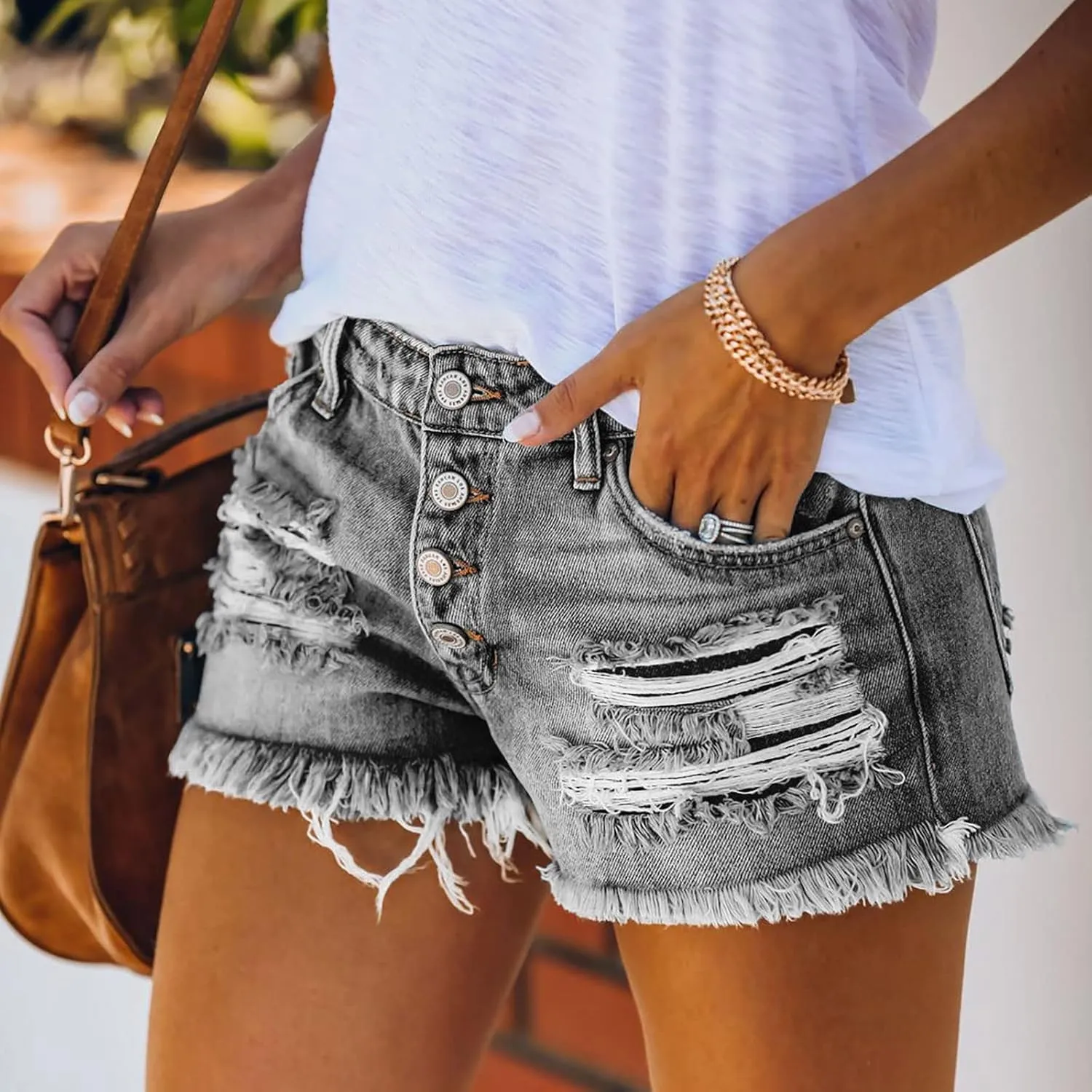 Womens Jean Shorts High Waisted Stretchy Summer Denim Shorts Ripped Frayed Raw Hem Casual Jeans Short with Pockets 2025