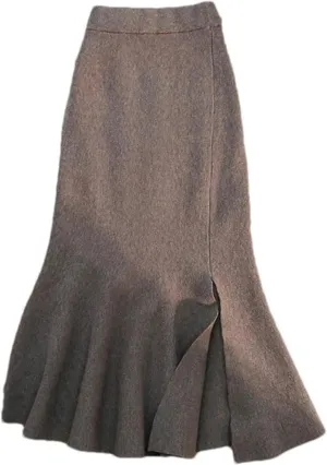 Women's Knitted A-Line Skirt Side Slit Solid Color High Waist Casual Fishtail Skirt
