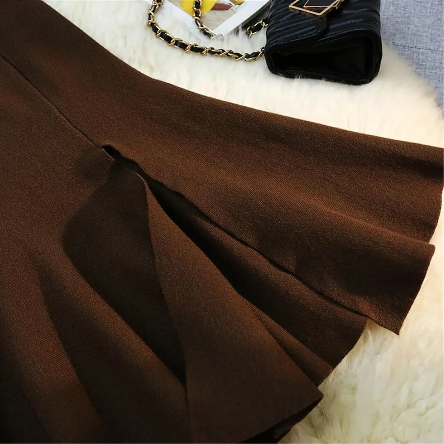 Women's Knitted A-Line Skirt Side Slit Solid Color High Waist Casual Fishtail Skirt