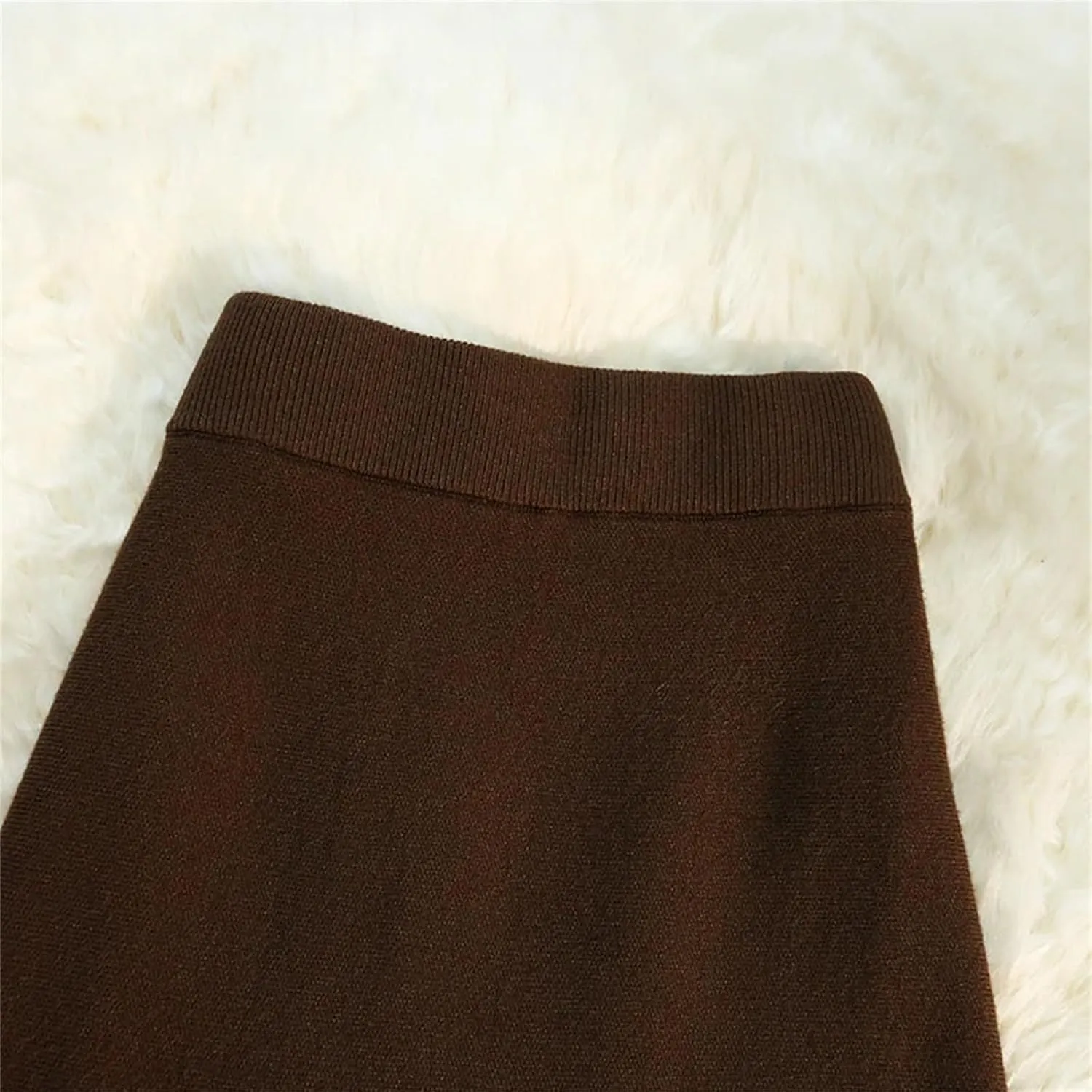 Women's Knitted A-Line Skirt Side Slit Solid Color High Waist Casual Fishtail Skirt