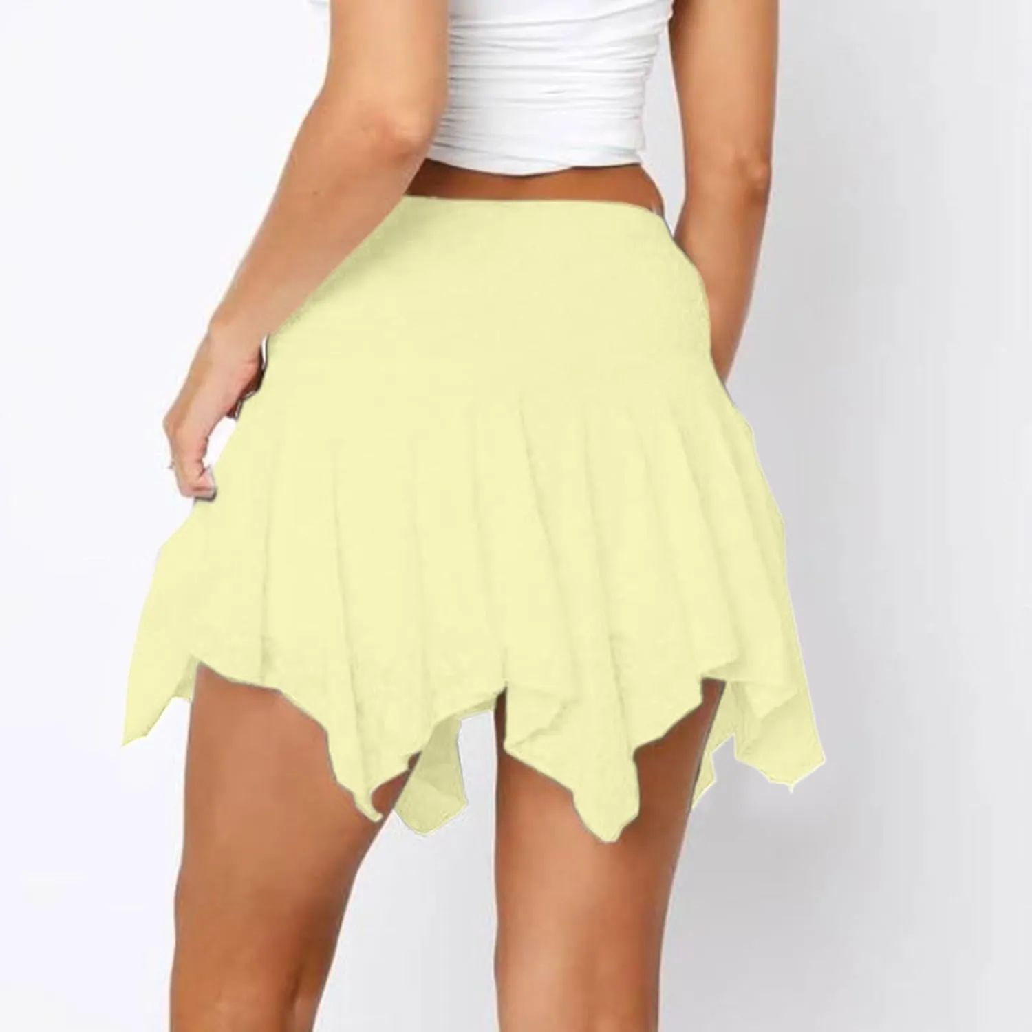 Women's Lace Short Skirt Sexy Y2K Solid Low Waist Patchwork Flowy Ruffle Pleated Half Slip Mini Skirts Streetwear