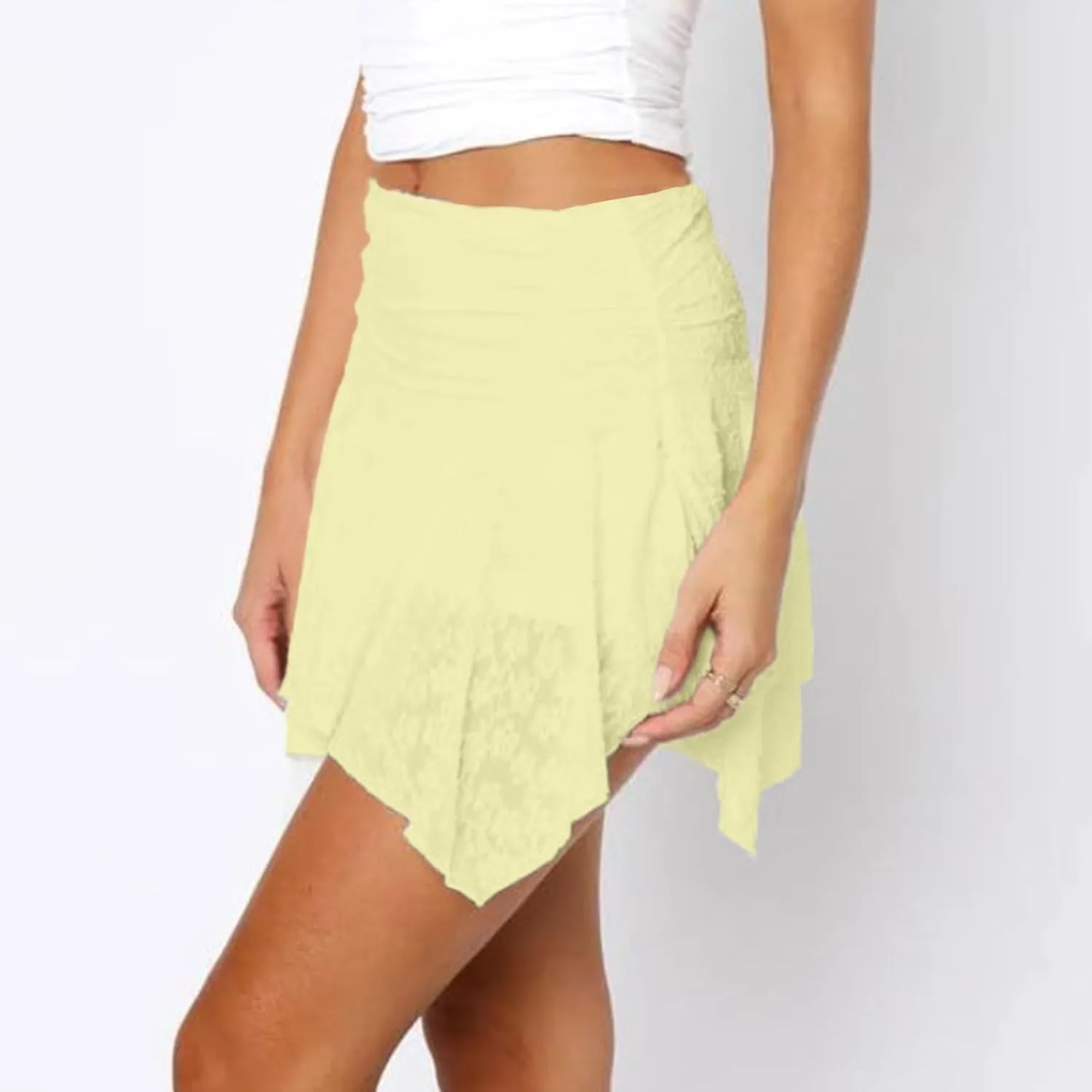 Women's Lace Short Skirt Sexy Y2K Solid Low Waist Patchwork Flowy Ruffle Pleated Half Slip Mini Skirts Streetwear