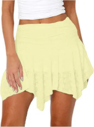 Women's Lace Short Skirt Sexy Y2K Solid Low Waist Patchwork Flowy Ruffle Pleated Half Slip Mini Skirts Streetwear