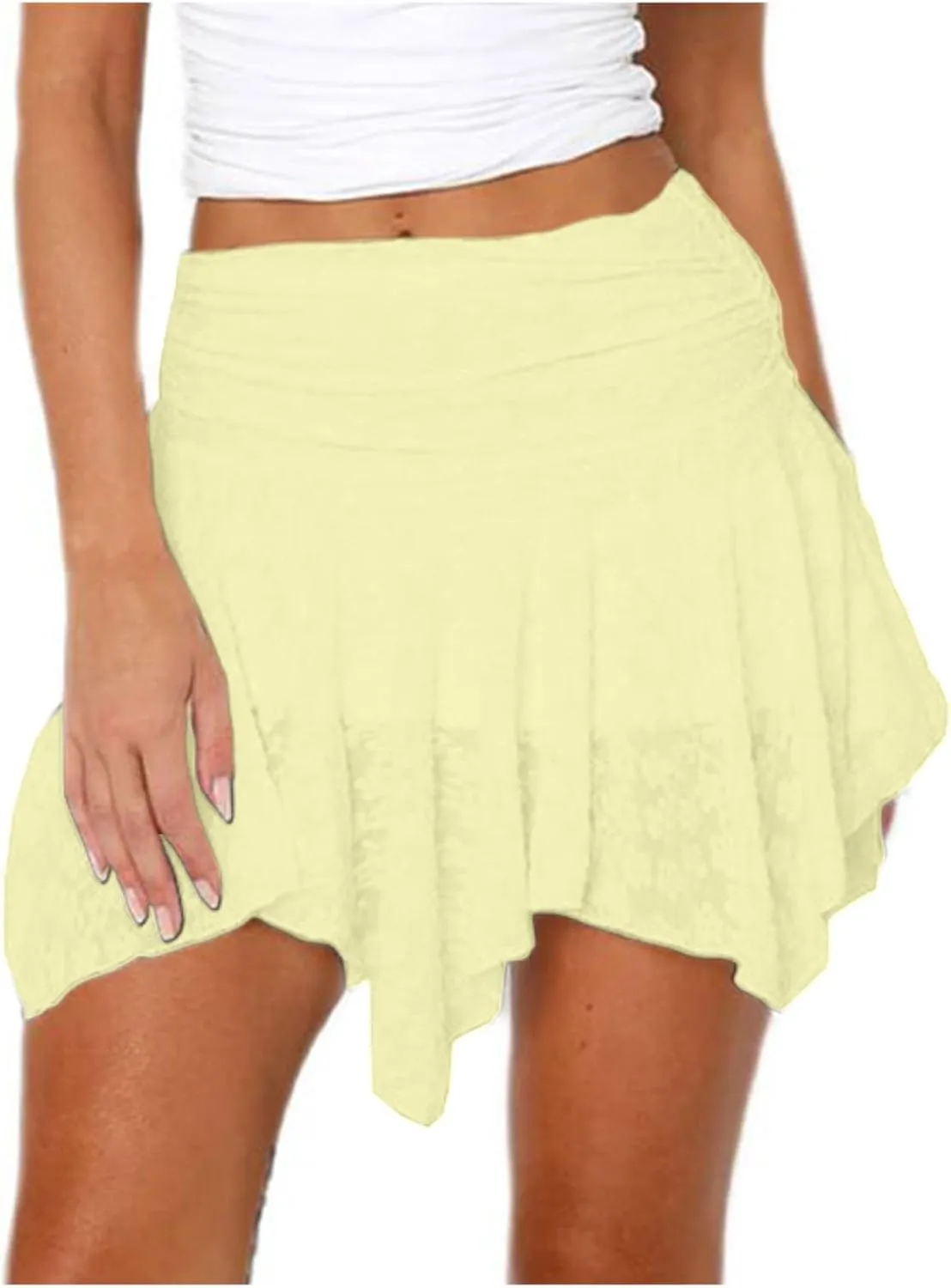 Women's Lace Short Skirt Sexy Y2K Solid Low Waist Patchwork Flowy Ruffle Pleated Half Slip Mini Skirts Streetwear