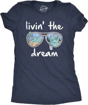 Womens Living The Dream T Shirt Cool Vacation Tee Graphic Novelty Tee Beach for Guys