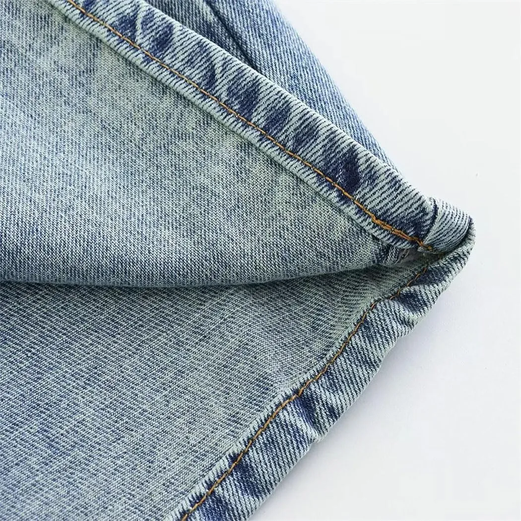 Women's Long Denim Skirt High Waist Slim Fit Multiple Pockets A-Line Skirt