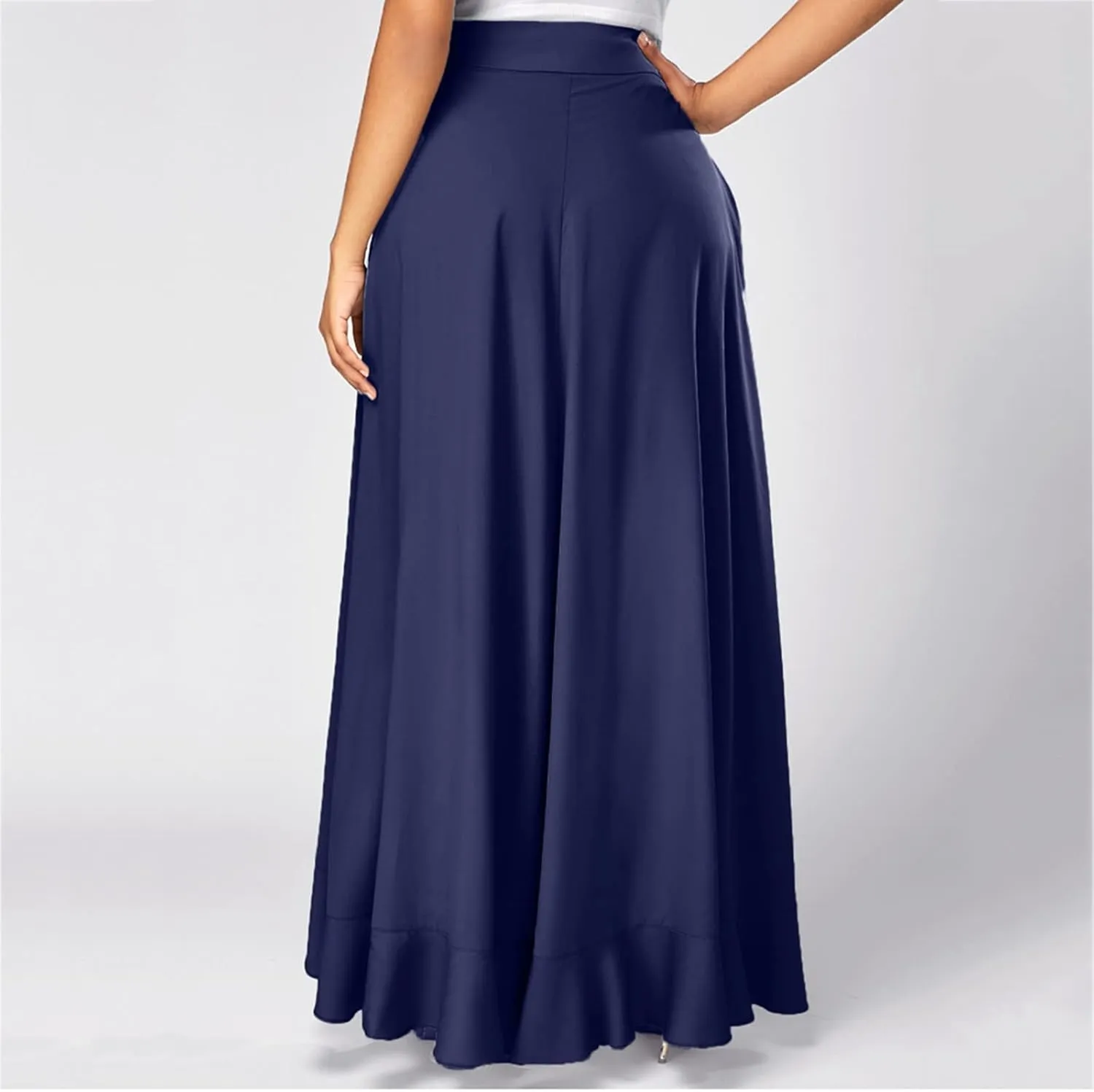 Women's Long Skirts Solid Color Elegant Bow Belt Flowy Culottes High Waist Swing Irregular Ruffles Maxi Skirt 2024