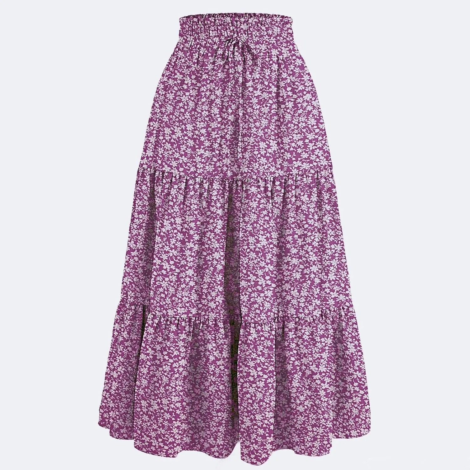 Womens Maxi Skirt 2025 Summer Comfy Tiered Elastic High Waisted Skirts Floral Boho Beach Vacation Long Skirts