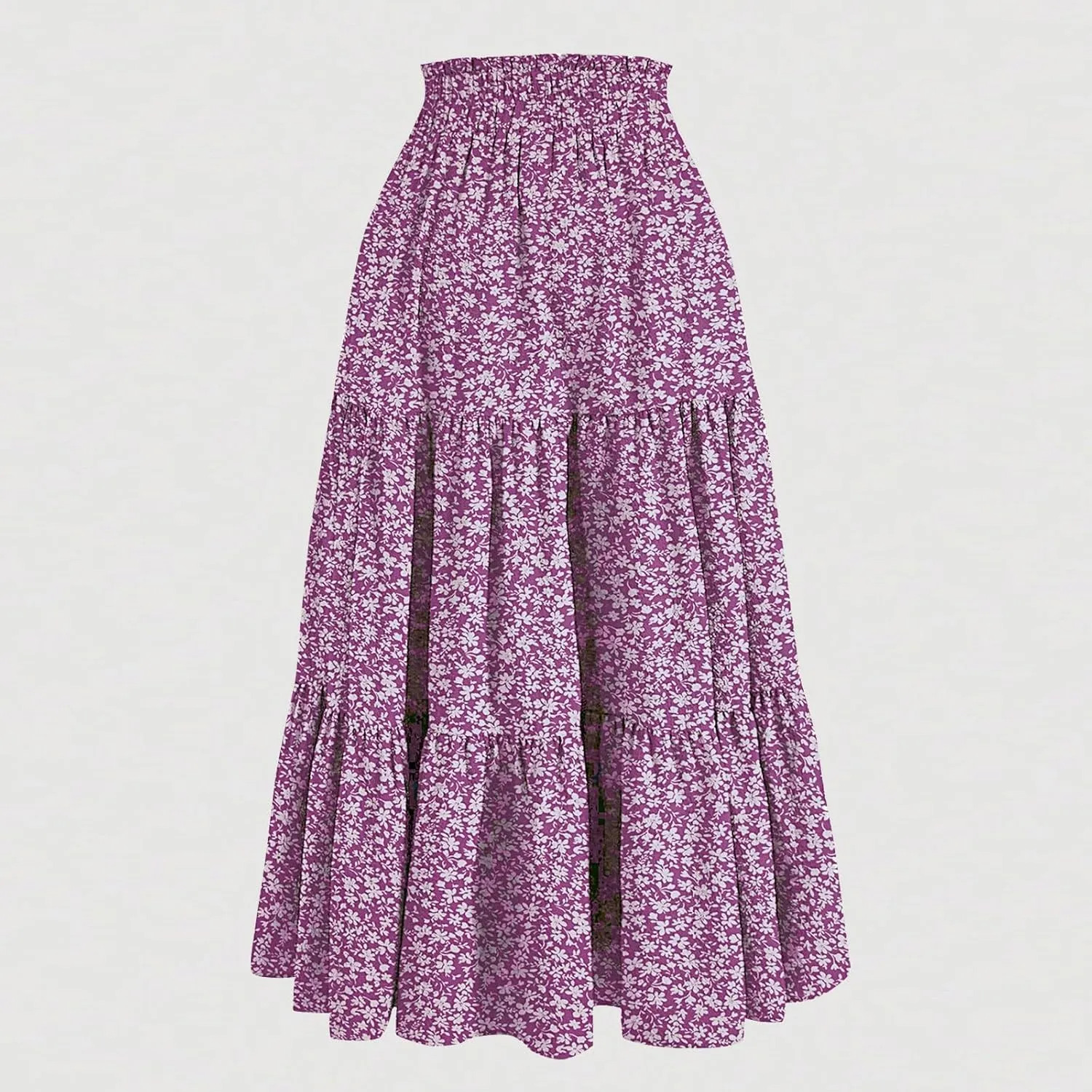Womens Maxi Skirt 2025 Summer Comfy Tiered Elastic High Waisted Skirts Floral Boho Beach Vacation Long Skirts