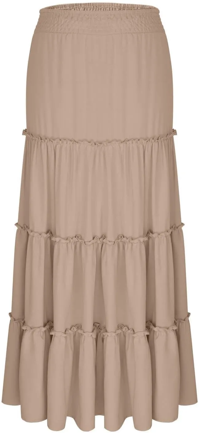Womens Maxi Skirts Trendy Flowy Swing Tiered A-Line Long Skirt Summer Beach Swim Cover Up Vacation Travel Outfit 2025