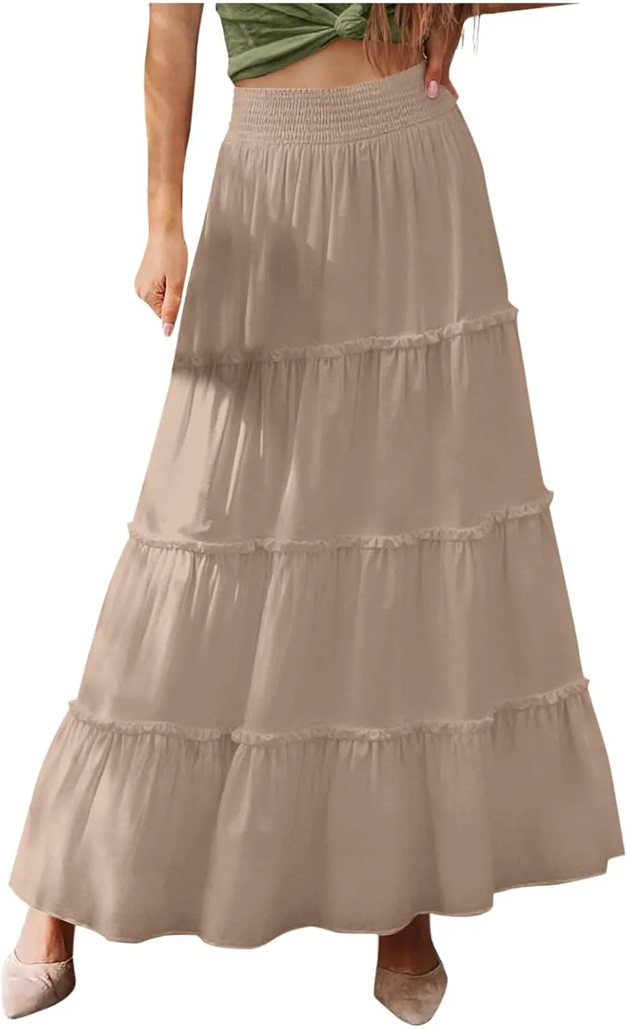 Womens Maxi Skirts Trendy Flowy Swing Tiered A-Line Long Skirt Summer Beach Swim Cover Up Vacation Travel Outfit 2025