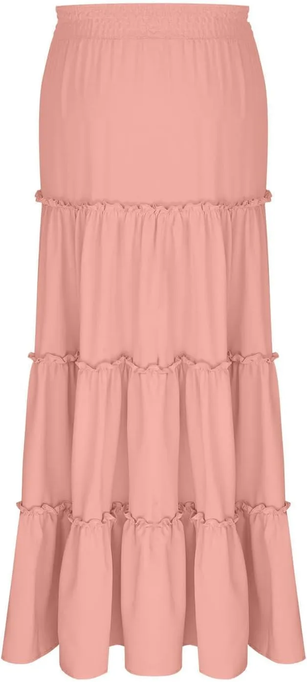 Womens Maxi Skirts Trendy Flowy Swing Tiered A-Line Long Skirt Summer Beach Swim Cover Up Vacation Travel Outfit 2025