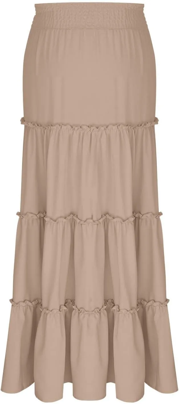 Womens Maxi Skirts Trendy Flowy Swing Tiered A-Line Long Skirt Summer Beach Swim Cover Up Vacation Travel Outfit 2025
