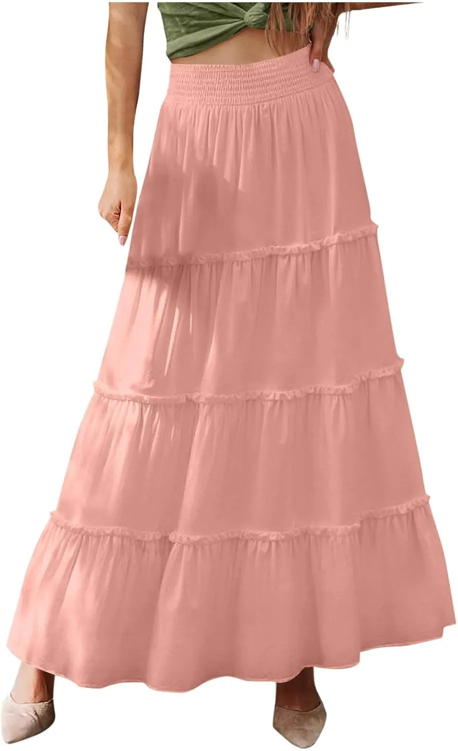 Womens Maxi Skirts Trendy Flowy Swing Tiered A-Line Long Skirt Summer Beach Swim Cover Up Vacation Travel Outfit 2025