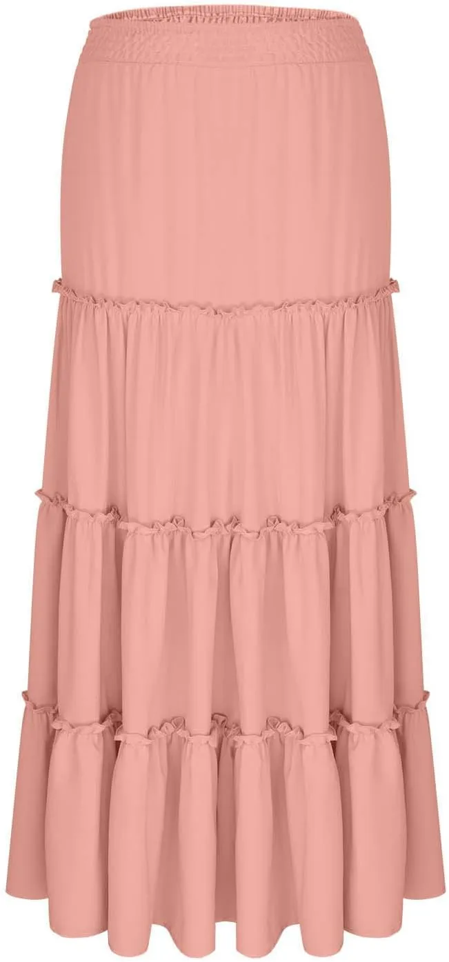 Womens Maxi Skirts Trendy Flowy Swing Tiered A-Line Long Skirt Summer Beach Swim Cover Up Vacation Travel Outfit 2025
