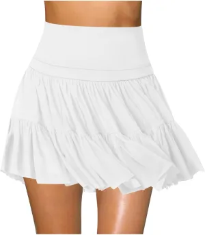 Women's Mini Skirt Skort Flowy Pleated High Waisted Ruffle Tennis Skirts for Women Athletic Skater Golf with Shorts