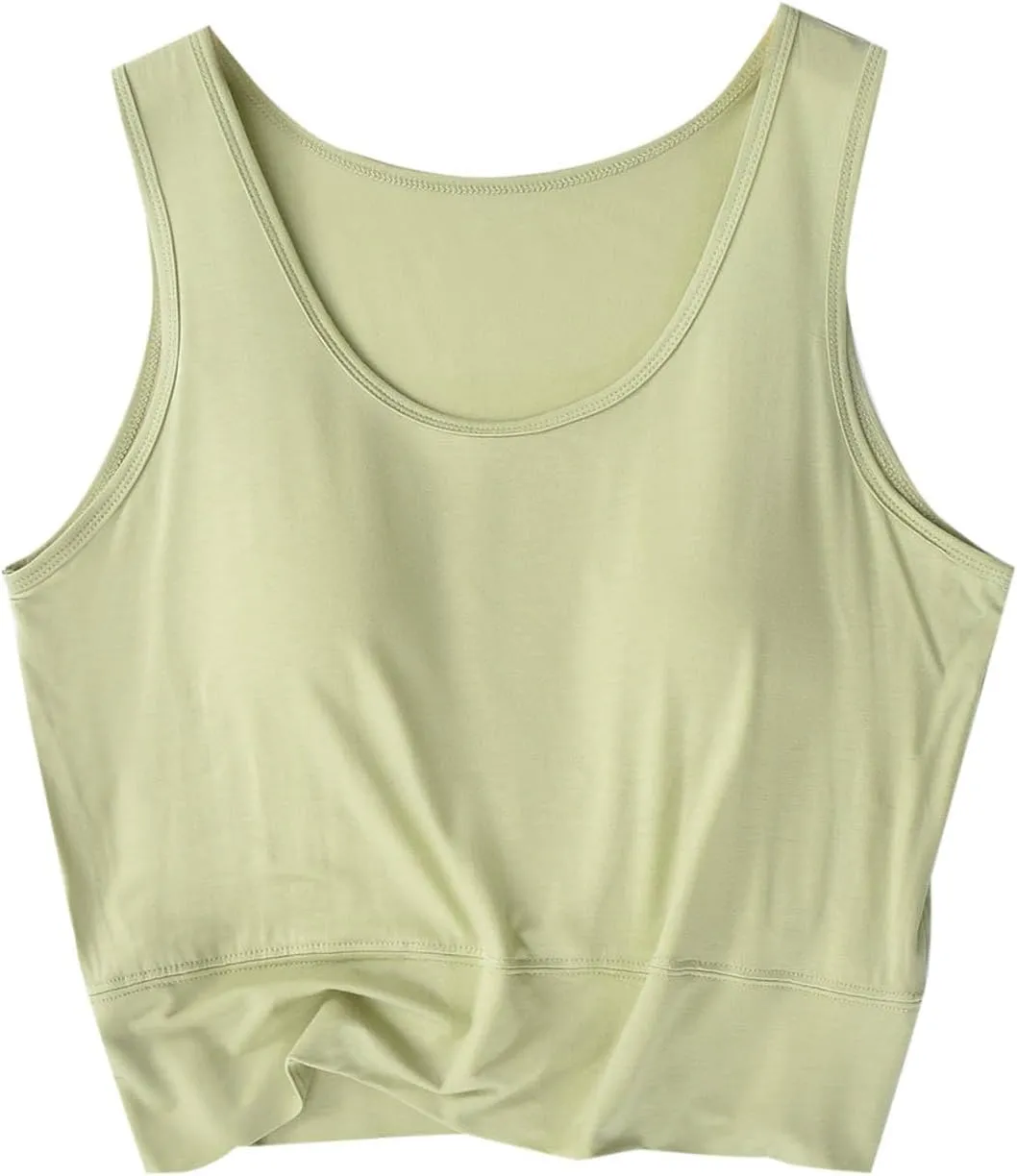 Women's Modal Crop Tank Top Built in Bra, Summer Comfy Breathable Running Workout Clothes Light Support Slim Tops