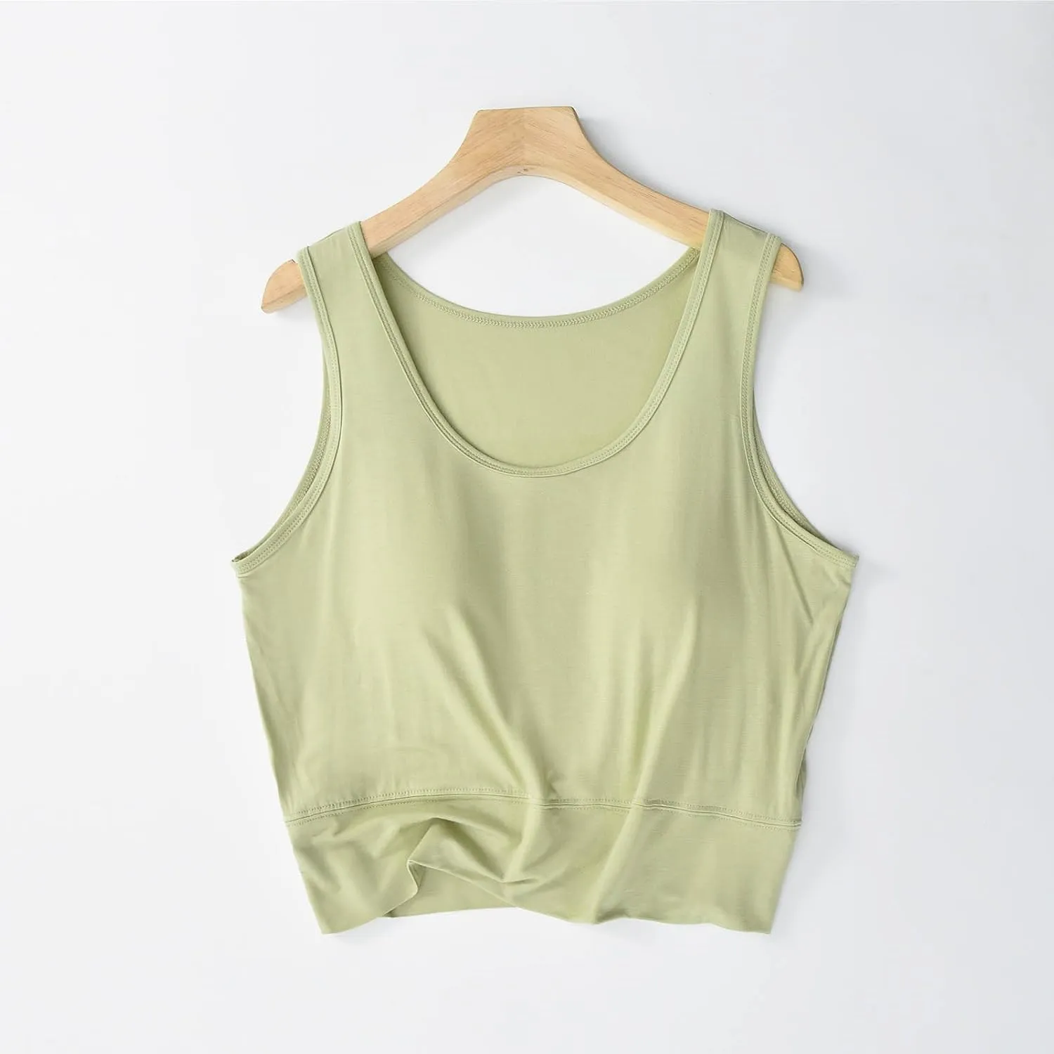 Women's Modal Crop Tank Top Built in Bra, Summer Comfy Breathable Running Workout Clothes Light Support Slim Tops