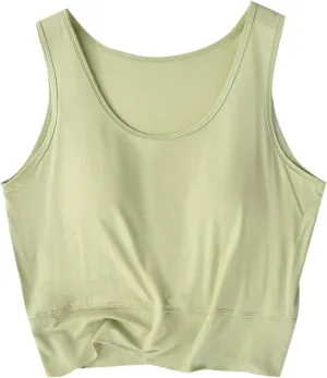 Women's Modal Crop Tank Top Built in Bra, Summer Comfy Breathable Running Workout Clothes Light Support Slim Tops