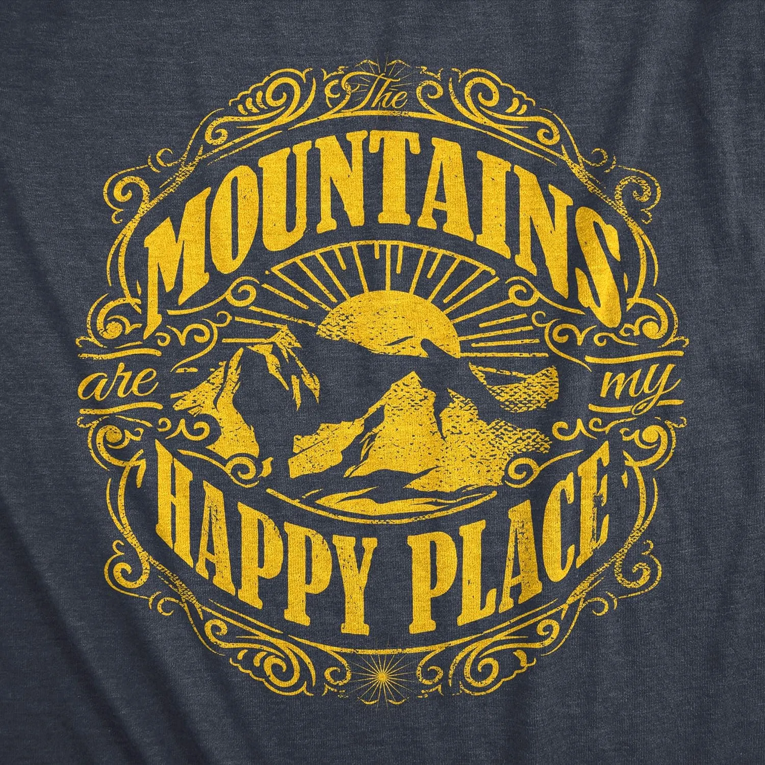 Womens Mountains are My Happy Place Cool Vintage Hiking Camping T Shirt Graphic