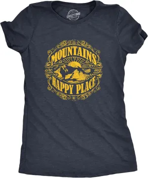 Womens Mountains are My Happy Place Cool Vintage Hiking Camping T Shirt Graphic