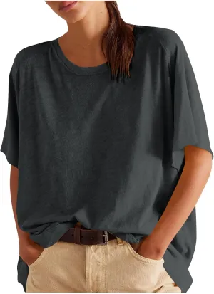 Womens Oversized T Shirts Loose Fit Crewneck Petal Short Sleeve Cotton Summer Tops Basic Tees Trendy Baggy T-Shirt