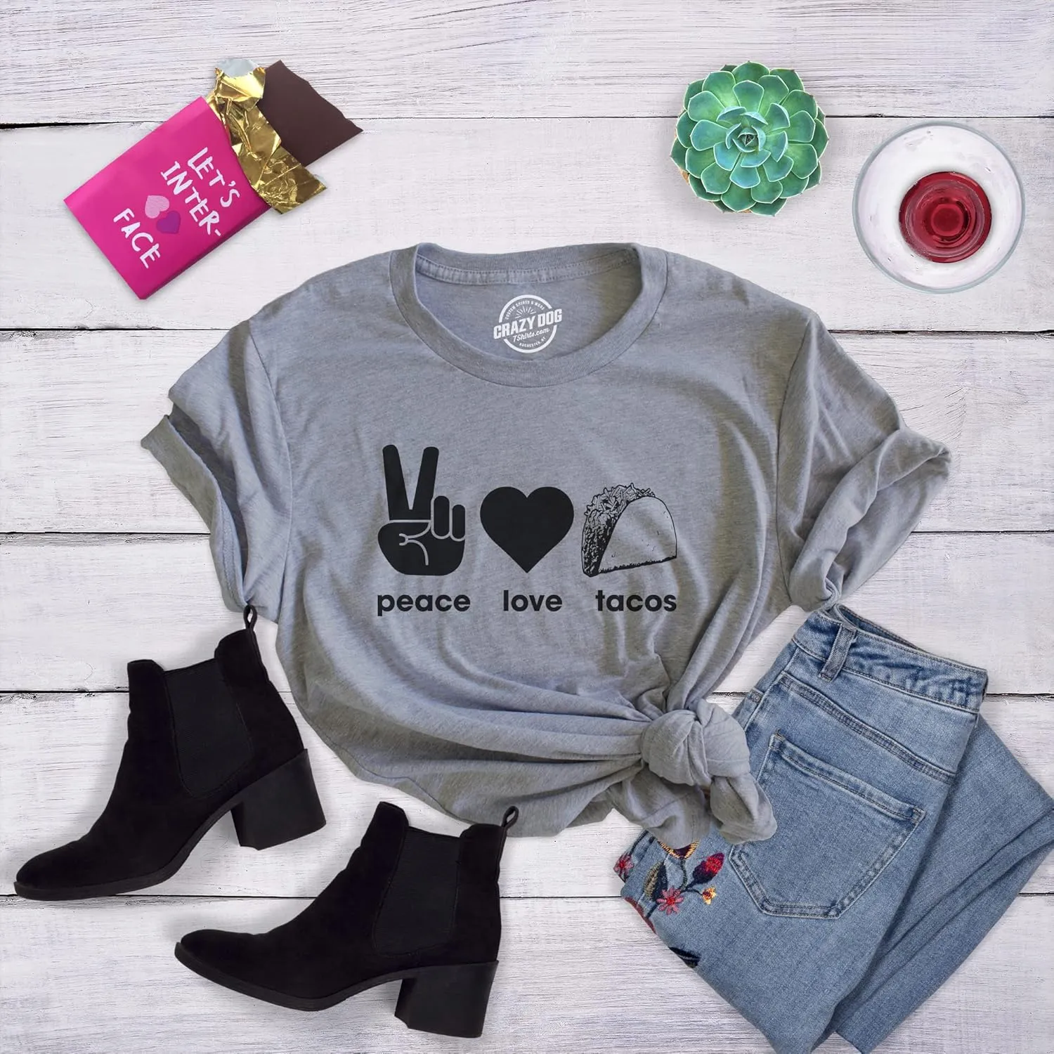 Womens Peace Love Tacos T Shirt Funny Saying Cute Graphic Vintage Ladies Design